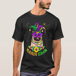 Cute Mardi Gras Pug Dog Dad Dog Mum Mask Beads T-Shirt