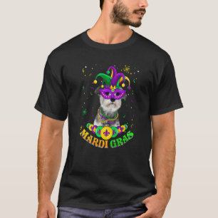Cute Mardi Gras Schnauzer Dog Dad Dog Mom Mask Bea T-Shirt