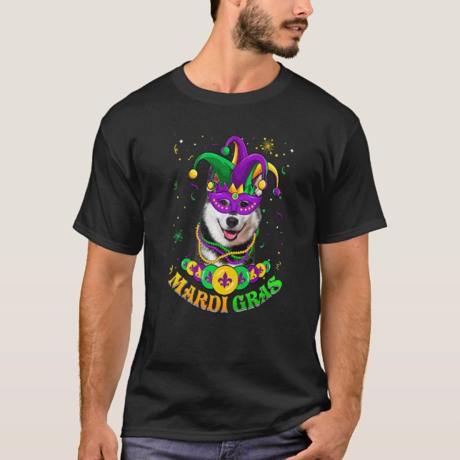 Cute Mardi Gras Siberian Husky Dog Dad Dog Mum Mas T-Shirt (Front)