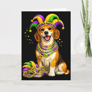 Cute Mardi Gras Themed Beagle Dog  Card