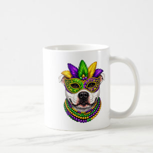 Cute Mardi Gras Themed White Pit Bull Dog T-shirt. Coffee Mug