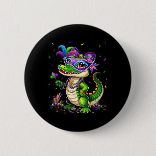 Cute Mardigator Mardi Gras Alligator Costume Girl  6 Cm Round Badge