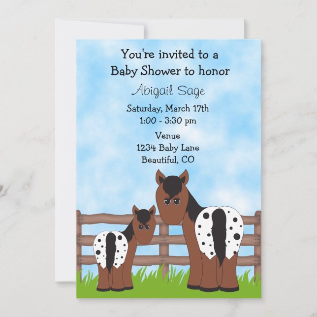 Cute Mare and Foal Appaloosa Horse Baby Shower Invitation (Front)