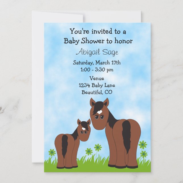 Cute Mare and Foal Horse Baby Shower Invitation (Front)