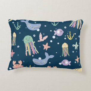 Cute Marine Life Seamless Pattern Decorative Cushion