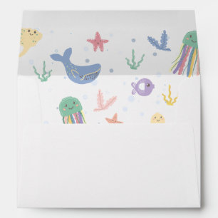 Cute Marine Life Seamless Pattern Envelope