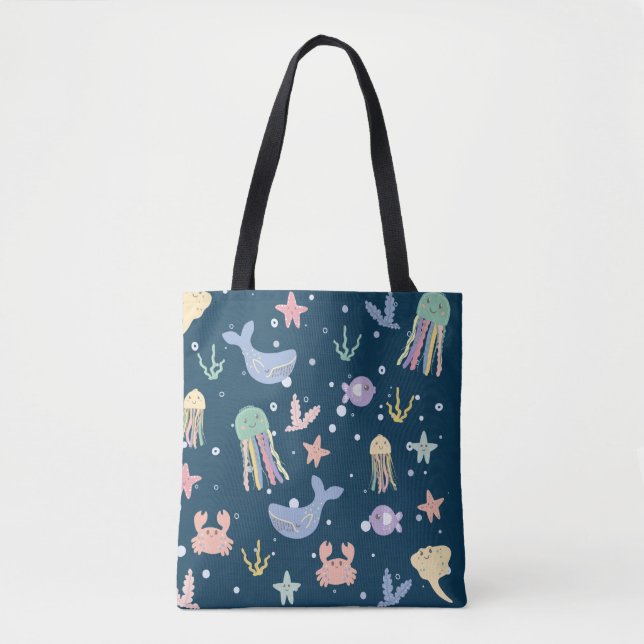 Cute Marine Life Seamless Pattern Tote Bag (Front)