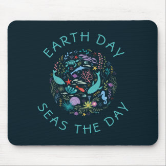Cute Marine Sea Life Pun "Seas the Day" Earth Day Mouse Mat