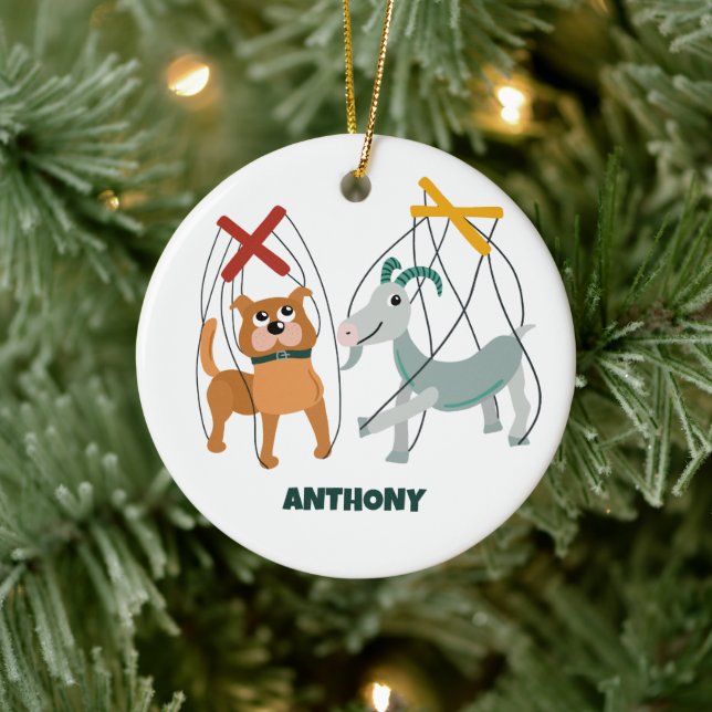 Cute Marionette Puppets Puppeteers Personalised Ceramic Tree Decoration (Tree)