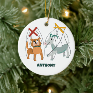 Cute Marionette Puppets Puppeteers Personalized Ceramic Tree Decoration