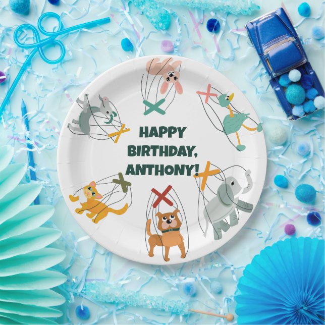 Cute Marionettes Puppet Show Themed Kids Birthday Paper Plate (Party)