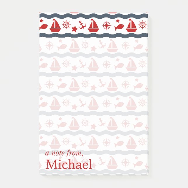 Cute Maritime Pattern | Add Your Name Post-it Notes (Front)