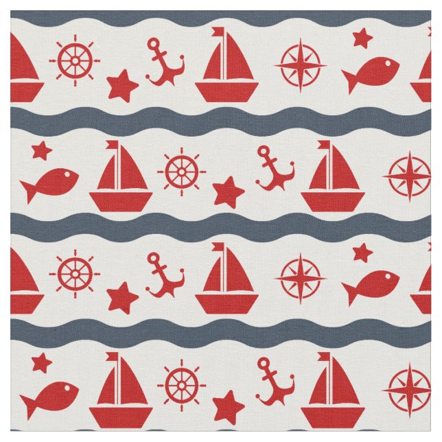 Cute Maritime Pattern Fabric (Close Up)