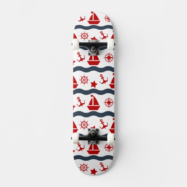 Cute Maritime Pattern Skateboard (Front)