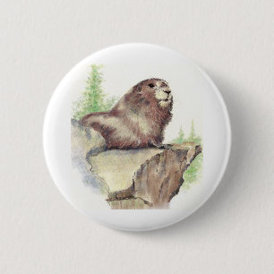 Cute Marmot, Animal Nature, Wildlife Watercolor 6 Cm Round Badge