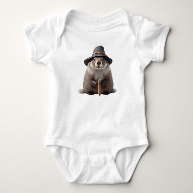 Cute marmot wearing a witch baby bodysuit (Front)