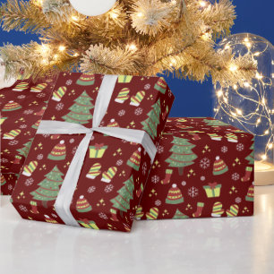 Cute Maroon Christmas Wrapping Paper
