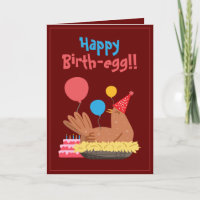 Cute Maroon Funny Chicken and Cake Humour Birthday