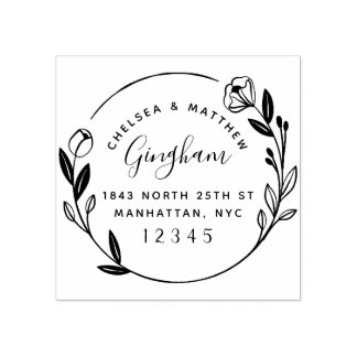 Cute Married Couple Floral Wreath Return Address Rubber Stamp