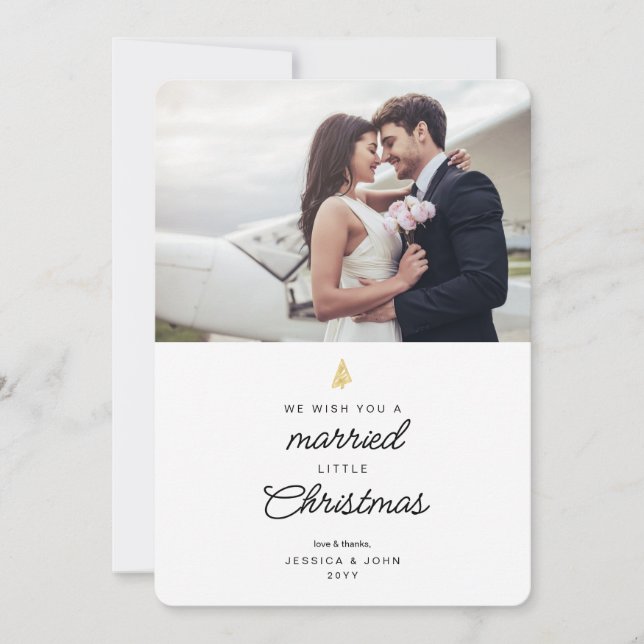 Cute Married Little Christmas 2 Photo Wedding Thank You Card (Front)
