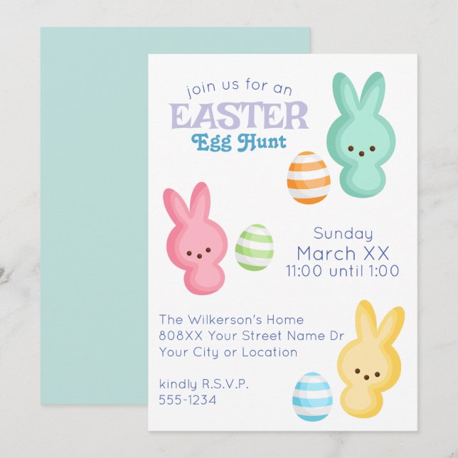 Cute Marshmallow Easter Egg Hunt Invitation (Front/Back)