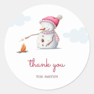 Cute Marshmallows Snowman Winter Holiday Thank You Classic Round Sticker