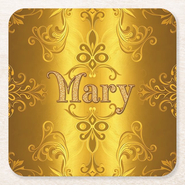 Cute Mary Name Gold Foil Coaster (Front)