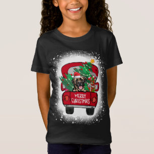 Cute Mastiff Dog Red Truck Merry Christmas Bleache T-Shirt