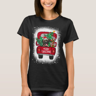 Cute Mastiff Dog Red Truck Merry Christmas Bleache T-Shirt