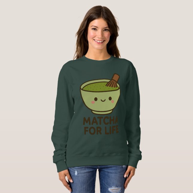 Cute Matcha Bowl Sticker Sweatshirt (Front Full)