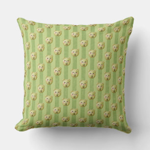 Cute Matcha Green Teddy Bear and Stripe Cushion