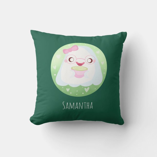 Cute Matcha Latte Ghost Cushion (Front)