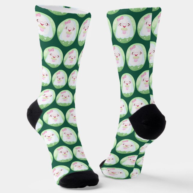 Cute Matcha Latte Ghost Socks (Angled)