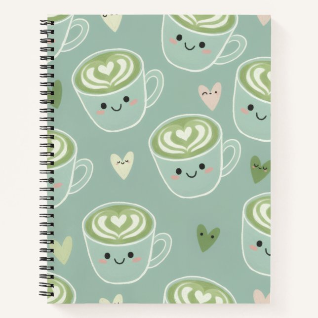 Cute Matcha Latte Pastel Green Spiral Notebook (Front)
