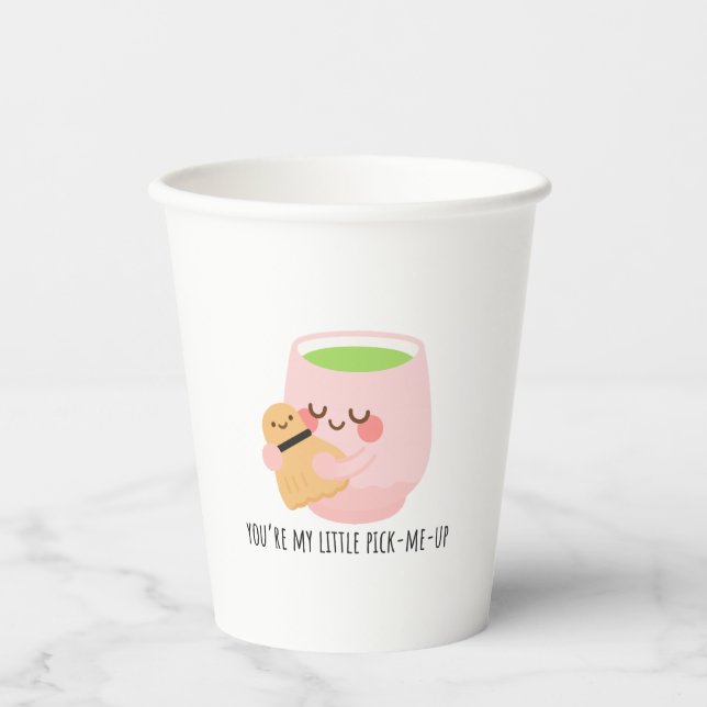 Cute Matcha Tea Hug Illustration Paper Cups (Front)