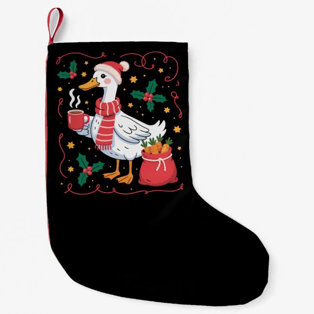 Cute Matching Christmas Goose Funny Family Ducks  Small Christmas Stocking (Front)