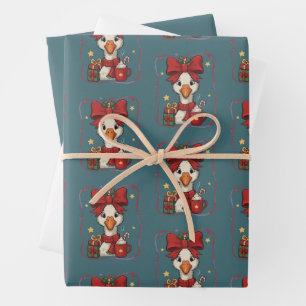 Cute Matching Christmas Goose Funny Family Ducks Wrapping Paper Sheet