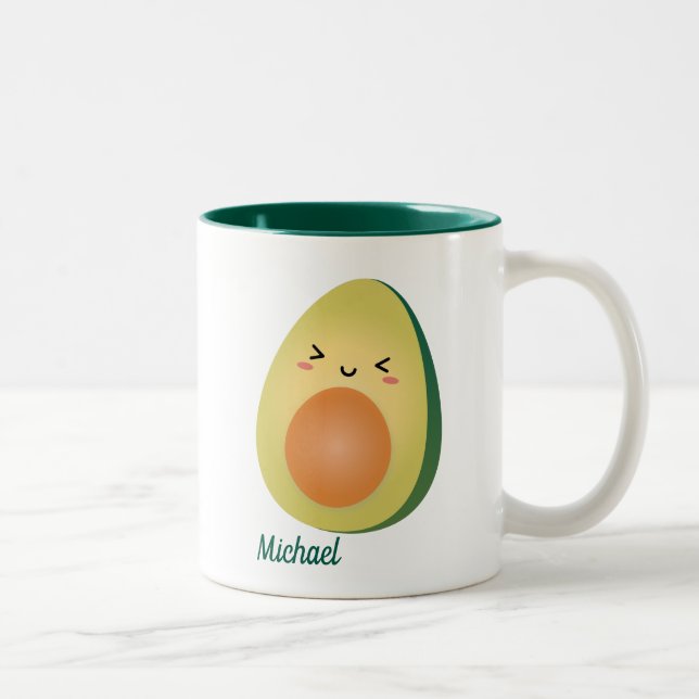 Cute Matching Couple Avocados Funny Lets Avocuddle Two-Tone Coffee Mug (Right)
