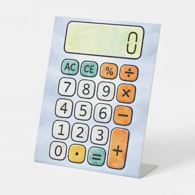 Cute Maths Calculator Desk Art for Kids Pedestal Sign (Front)