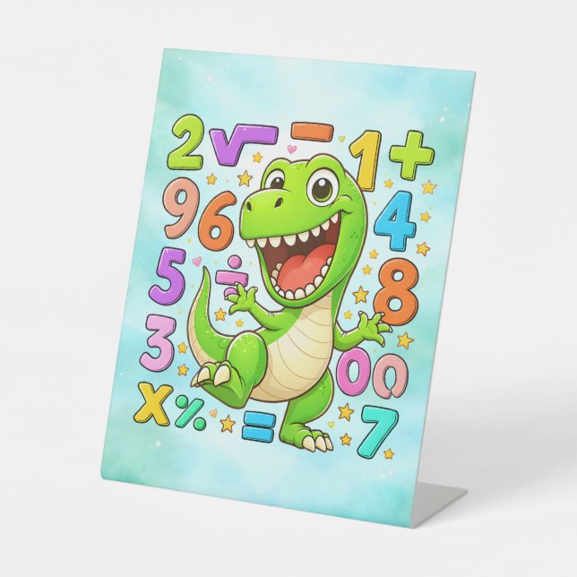 Cute Maths Dinosaur Numbers Desk Art for Kids Pedestal Sign (Front)
