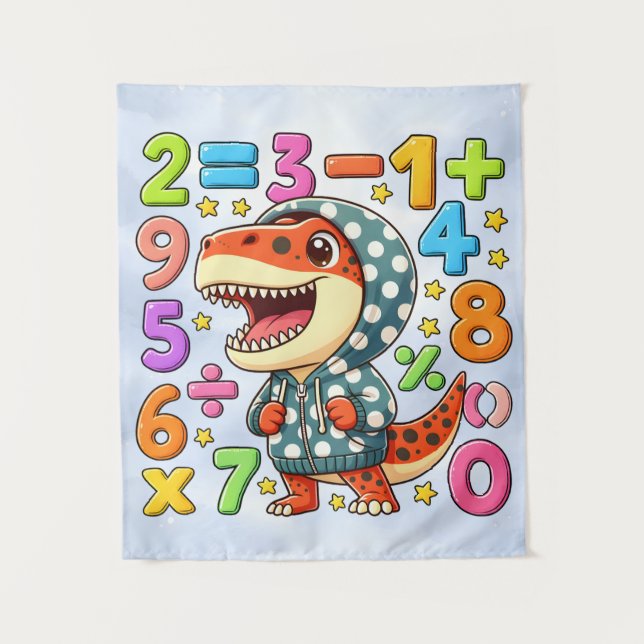 Cute Maths Dinosaur Numbers Poster for Kids Tapestry (Front)