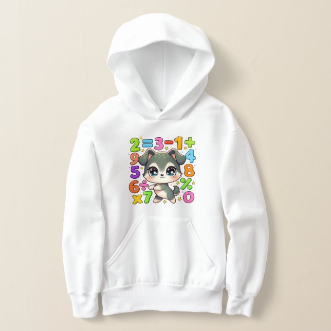 Cute Maths Kitten Numbers Hoodie for Kids (Laydown)