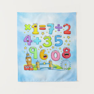 Cute Maths Numbers City Poster for Kids Tapestry