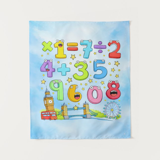 Cute Maths Numbers City Poster for Kids Tapestry (Front)
