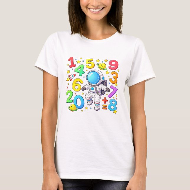 Cute Maths Numbers Dinosaur Cartoon T Shirt KidsUK (Front)