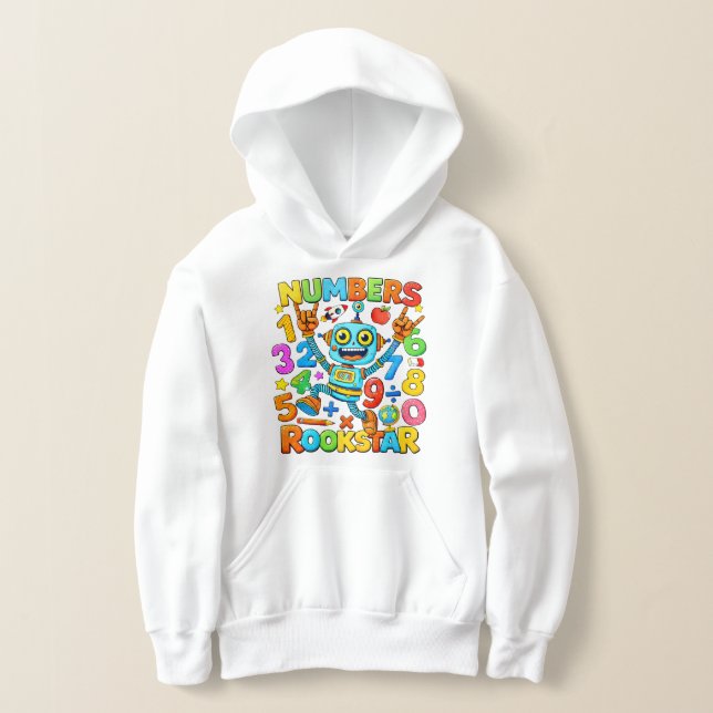 Cute Maths Numbers Rockstar Cartoon Hoodie Kids UK (Laydown)