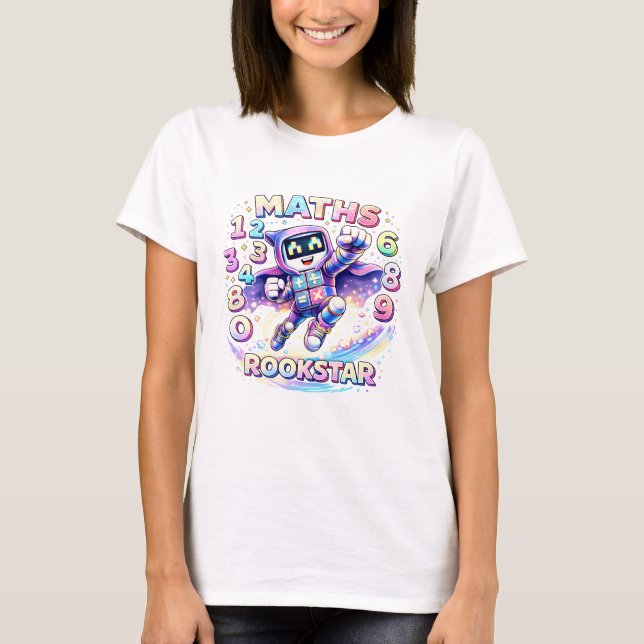 Cute Maths Numbers Rockstar Cartoon T Shirt Kids (Front)