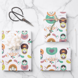 Cute Matryoshka Russian Nesting Dolls Colourful Pa Wrapping Paper Sheet