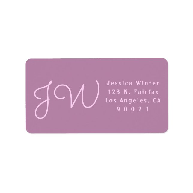 Cute Mauve/Pink Monogrammed Return Address Labels (Front)