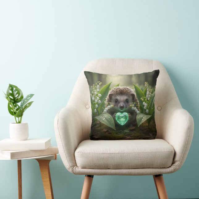 Cute May Hedgehog with Emerald Heart Cushion (Chair)